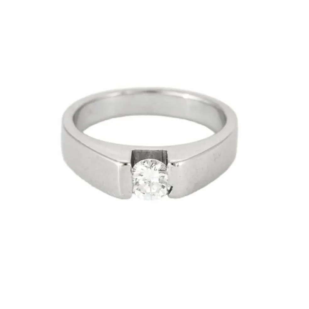 Bague Solitaire Style Chevalière Or Blanc Diamant