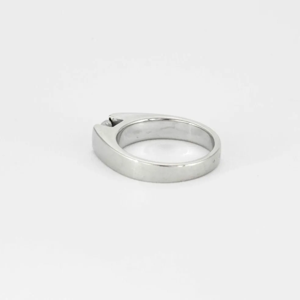 Bague Solitaire Style Chevalière Or Blanc Diamant