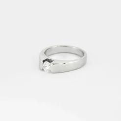 Bague Solitaire Style Chevalière Or Blanc Diamant