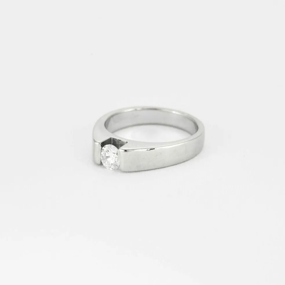 Bague Solitaire Style Chevalière Or Blanc Diamant