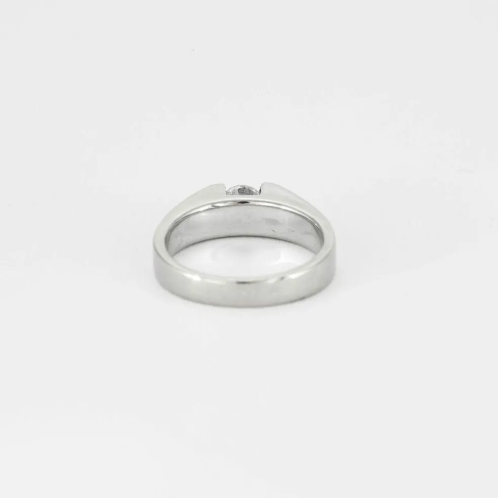 Bague Solitaire Style Chevalière Or Blanc Diamant