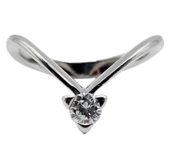 Bague solitaire vintage or blanc diamant taille brillant 0,20 carat