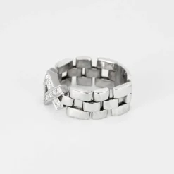Bague souple, or blanc et diamants