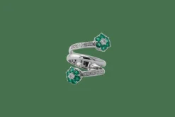 Bague spirale avec diamants et pierres vertes