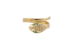 Bague spirale serpent en or jaune avec émeraudes et diamants
