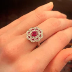 Bague Style 1900 Rubis Diamants