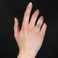 Bague style Art déco aigue-marine diamants saphirs