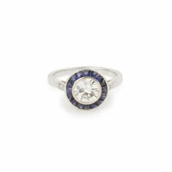 Bague Style Art Déco Diamants Saphirs Or Gris