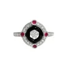 Bague style art déco diamants, onyx et rubis