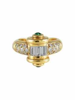 Bague style Art Déco diamants et émeraudes