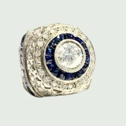 BAGUE STYLE ART DÉCO DIAMANTS SAPHIRS