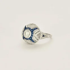 Bague style Art Déco diamants saphirs