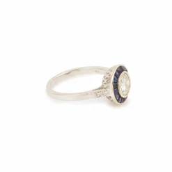 Bague Style Art Déco Diamants Saphirs Or Gris