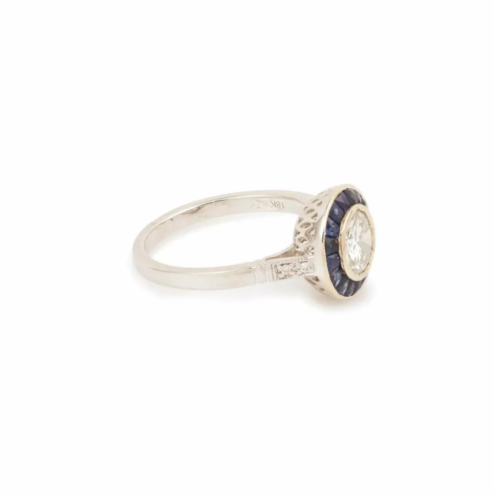 Bague Style Art Déco Diamants Saphirs Or Gris