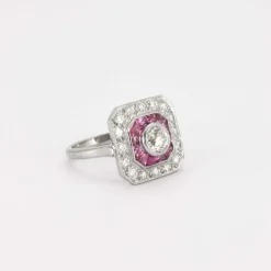 Bague style Art Déco Diamants et Rubis
