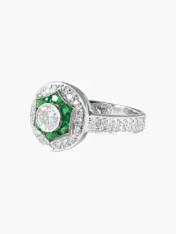 Bague style Art Déco diamants et tsavorites
