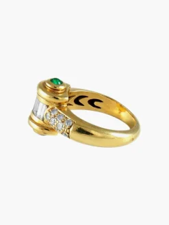 Bague style Art Déco diamants et émeraudes