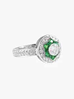 Bague style Art Déco diamants et tsavorites