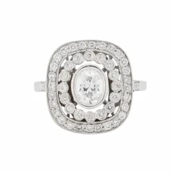 Bague style Art Déco double halo platine diamants