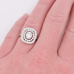 Bague style Art Déco double halo platine diamants