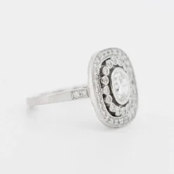 Bague style Art Déco double halo platine diamants
