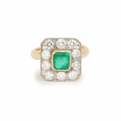 Bague Style Art Déco Emeraude Colombienne, Diamants