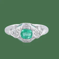 Bague style Art Déco Emeraudes Diamants