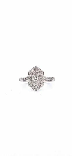 Bague style art déco en or blanc 18 carats et diamants