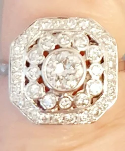 Bague Style Art Déco Octogonale Diamants Or Blanc