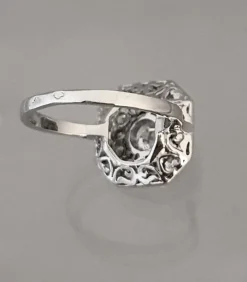 Bague Style Art Déco Octogonale Diamants Or Blanc