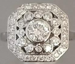 Bague Style Art Déco Octogonale Diamants Or Blanc