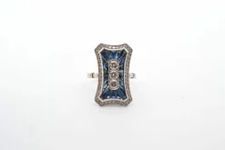 Bague style Art Déco Or blanc Saphirs Diamants