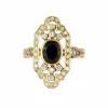 Bague Style Art Déco or jaune et blanc Saphir et Diamants