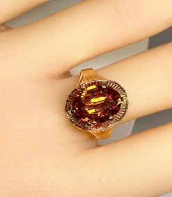 Bague style Art Déco or rose citrine