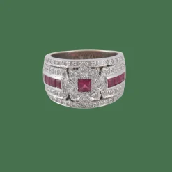 Bague style Art Déco Rubis Diamants