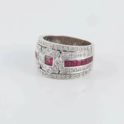 Bague style Art Déco Rubis Diamants