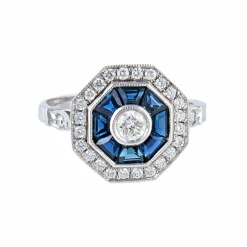 Bague style Art Déco Saphirs Diamants