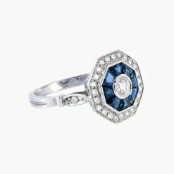 Bague style Art Déco Saphirs Diamants