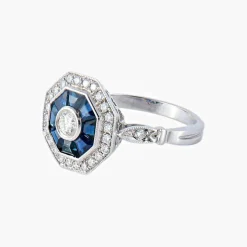 Bague style Art Déco Saphirs Diamants
