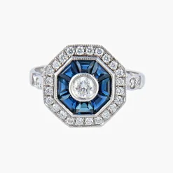 Bague style Art Déco Saphirs Diamants