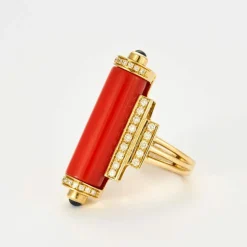 BAGUE STYLE ART DECO CORAIL DIAMANTS