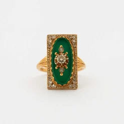Bague style Napoléon III Diamants Or Jaune Agate Verte