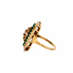 Bague style Napoléon III Diamants Or Jaune Agate Verte
