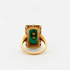 Bague style Napoléon III Diamants Or Jaune Agate Verte