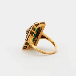 Bague style Napoléon III Diamants Or Jaune Agate Verte