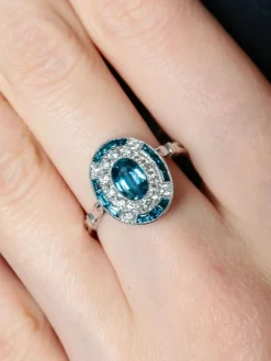 Bague style Napoléon III saphir or blanc