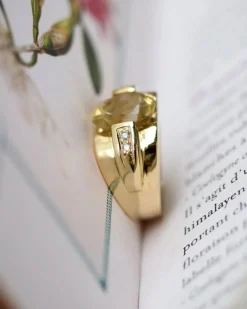 Bague Style Tank Or Jaune CItrine