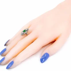 Bague taille marquise diamant émeraude platine