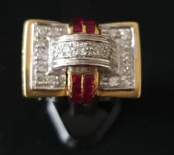 Bague tank 2 Ors Diamants Rubis