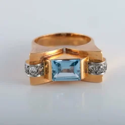 Bague tank aigue-marine